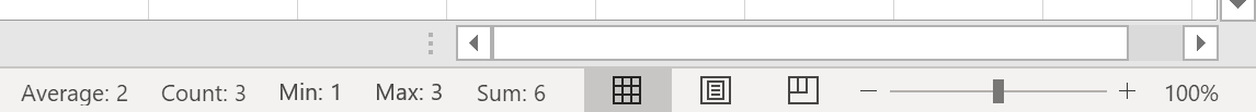 Status bar reading Average 2, Count 3, Min 1, Max 3, and Sum 6.